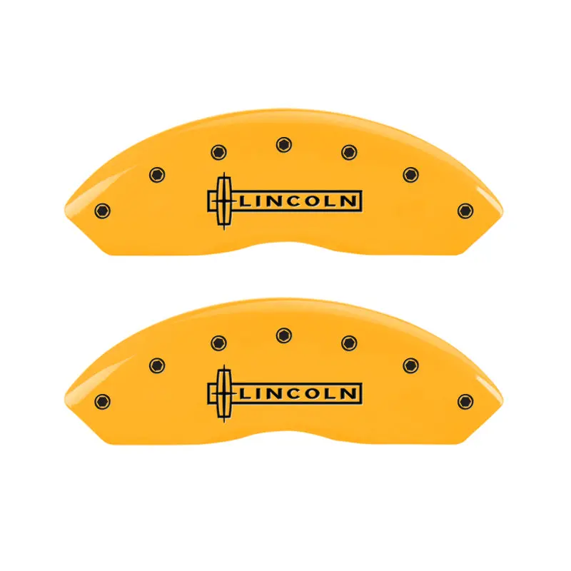 Mgp Engraved Caliper Covers – Front (Lincoln Logo), Rear (Star Logo), Yellow Finish With Black Chrome Accents 1