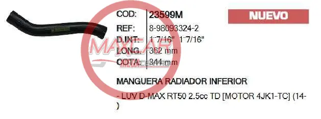 Manguera Radiador Inf Inr Dmax Rt50 2 - Mi23599m 1