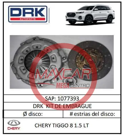 Kit Embrague Drk 1077393 Chery Tiggo 8 1.6 Lt - Kem1077393 1