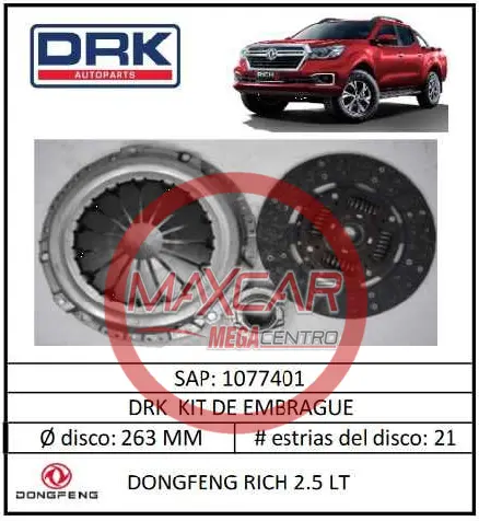Kit Embrague Drk 1077401 Dongfeng Rich 2.5 Lt - Kem1077401 1