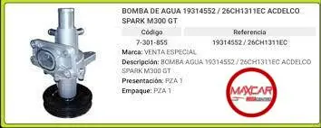 Boa.96416294 Bomba Agua Acdelco 19314552 Spark Gt 1.2 1