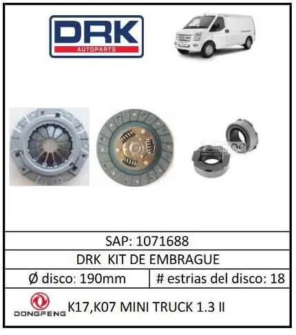 Kit Embrague Drk 1071688 Dongfeng K17,K07,Mini T - Kem1071688 1