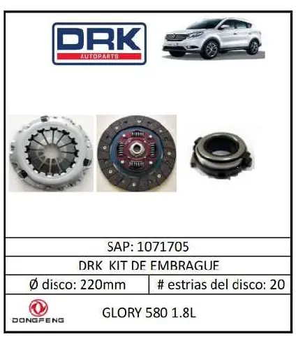 Kit Embrague Drk 1071705 Dongfeng Glory 580 1.8 - Kem1071705 1