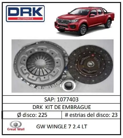 Kit Embrague Drk 1077403 Gw Wingle 7 2.4 Lt - Kem1077403 1