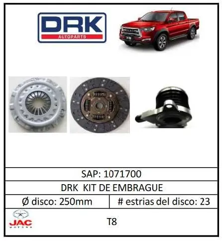 Kit Embrague Drk 1071700 Jac T8 2.0L Gas - Kem1071700 1