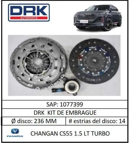Kit Embrague Drk 1077399 Changan Cs55 1.5 T - Kem1077399 1
