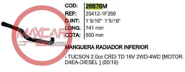Manguera Radiador Inf Inr 26676M Tucson Gl Diesel - M26676m 1