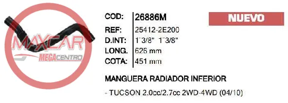 Manguera Radiador Inf Inr 26886M Tucson 2.0 2.7 (25412-2E200) - M26886 1