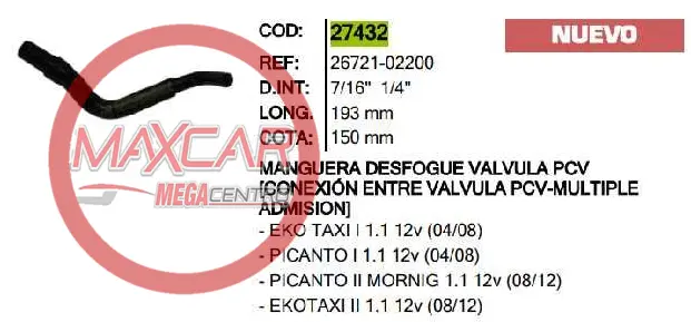 Manguera Desfogue Valvula Pcv Inr 27432 Picanto  - M27432 1