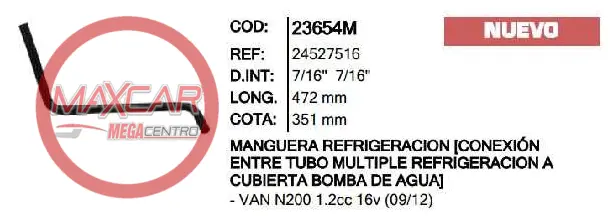 Manguera Refrigerante Inr 23654 N200 1.2 - M23654m 1