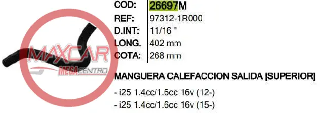 Manguera Calefaccion Salida Sup Inr 26697 97312-1R000 Hy - M26697 1