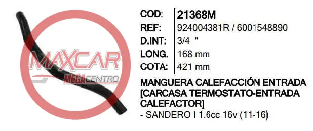 Manguera Calefaccion Entrada Inr 21368 Renault Sandero - M21368 1