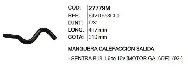 Manguera Calefaccion Salida Inr 27779 Sentra B13 - M27779m 1
