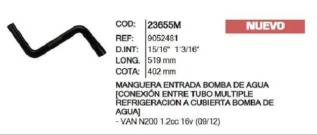 Man.23655M Manguera Entrada Bomba Agua Inr Van N200 1