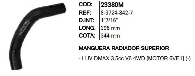 Manguera Radiador Sup Inr 23380M Dmax 3,5 6Ve1 (897248427) - M23380m 1