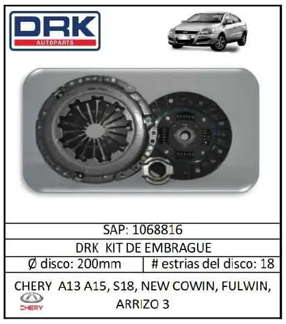 Kit Embrague Drk 1068816 New Cowin Fulwin Arrizo - Kem1068816 1
