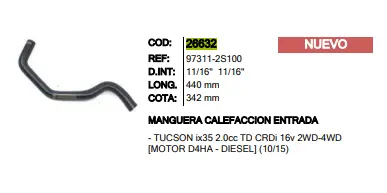 Manguera Calefaccion Entrada Inr 26632 Tucson  Mc26632 1