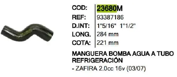 Manguera Bomba Agua Inr 23680 Astra Zafira - M23680 1