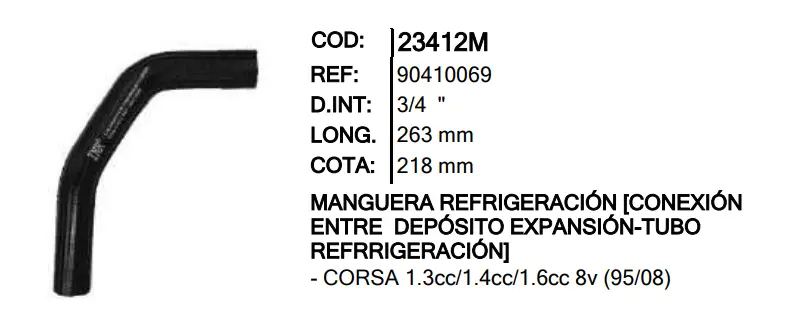Manguera Calefaccion Inr 23412 Corsa Wind 1.3 1.4 1.6  Mc23412 1