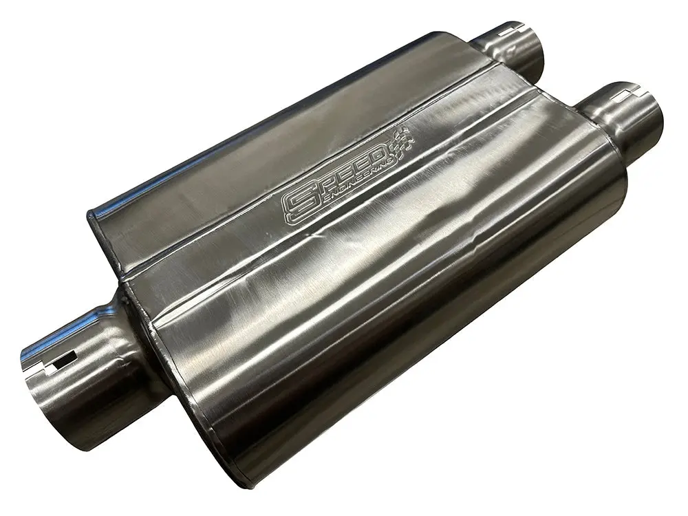 3" Inlet/2.5" Outlets "Chambered Series" Muffler | (Center Inlet, Offset Outlets) 1