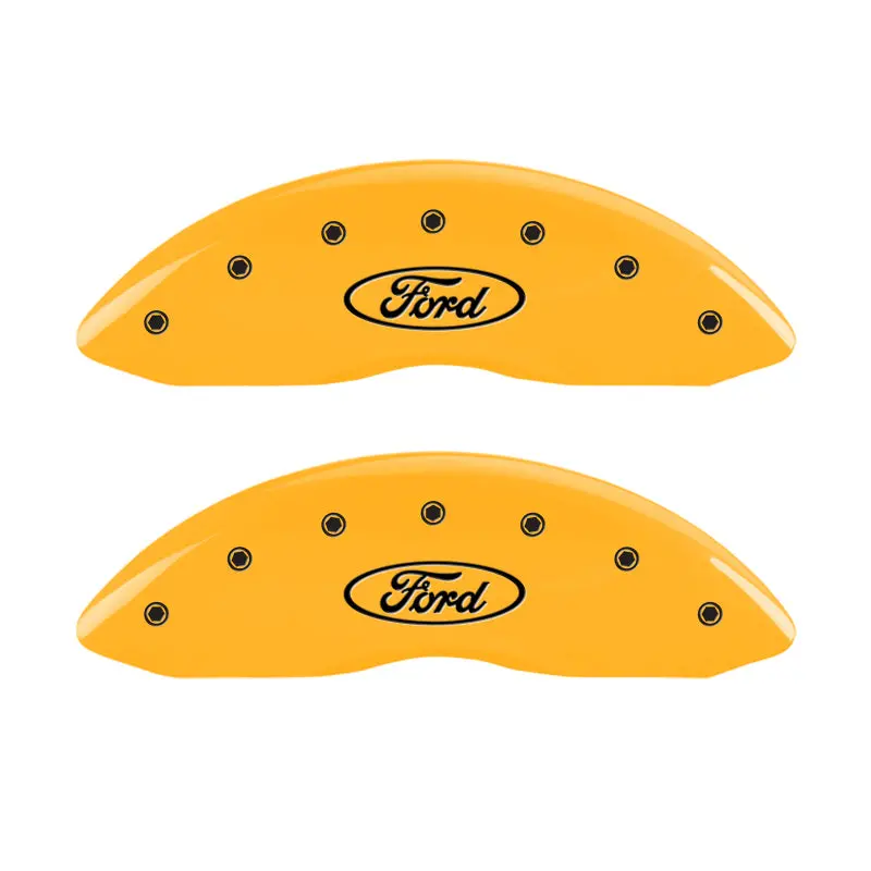 Mgp Oval-Logo Caliper Covers For Ford – Front & Rear, Yellow Finish With Black Accent 1