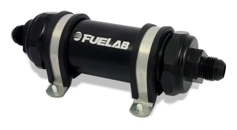 Fuelab 828 Inline Fuel Filter – -12An In/Out, 40-Micron Stainless Steel, Black 1