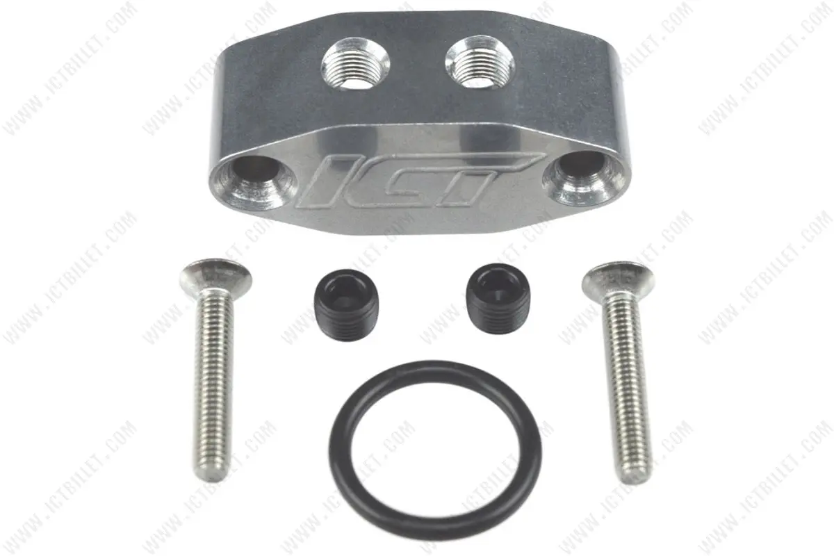 Ict Billet Ls/Ls1 1/8" Dual Outlet Oil Feed Adapter Plate 90 Degree 1