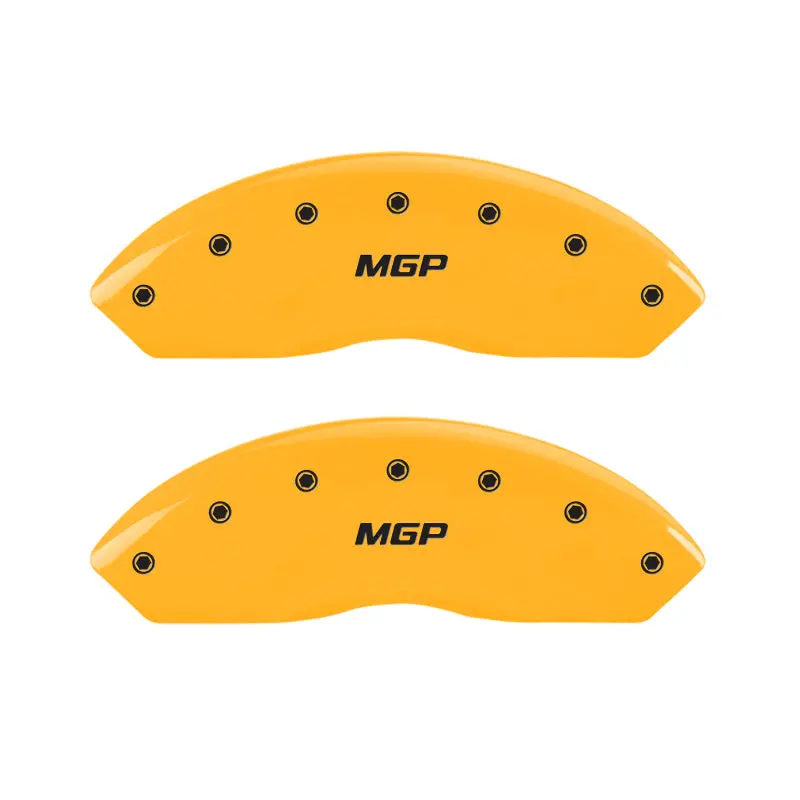 Mgp Engraved 4-Piston Caliper Covers — Front & Rear, Yellow Finish With Black Accent 1