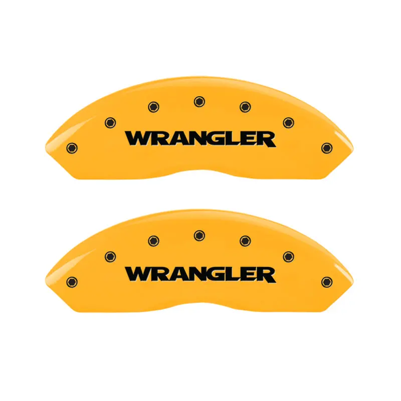 Mgp Engraved 4-Piston Caliper Covers – Front And Rear, Yellow Finish With Black Chrome Accents For 2003 Jeep Wrangler 1