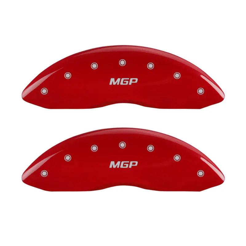 Mgp Engraved 4-Piston Caliper Covers — Front & Rear, Red Finish With Silver Accent 1