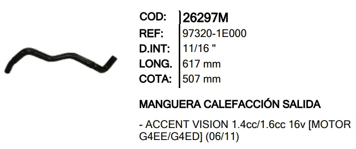 Manguera Calefaccion Salida Inr 26297M Hyundai Accent 12- - M26297m 1