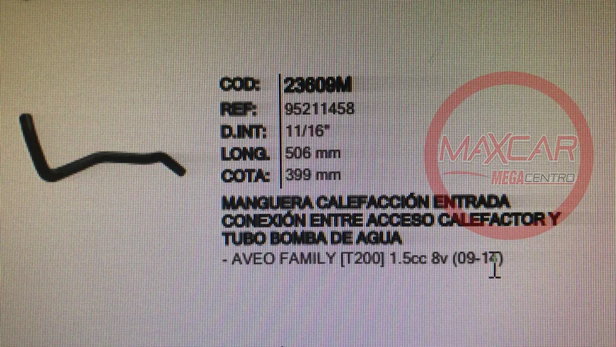 Manguera Calef Entrada Inr 23609 Aveo Family - M23609m 1