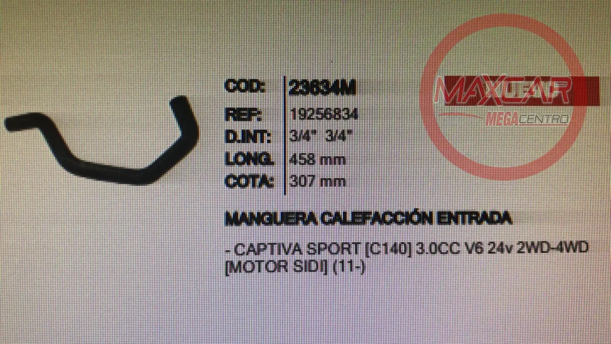 Manguera Calefaccion Entrada Inr 23634 Captiva Sport - M23634m 1