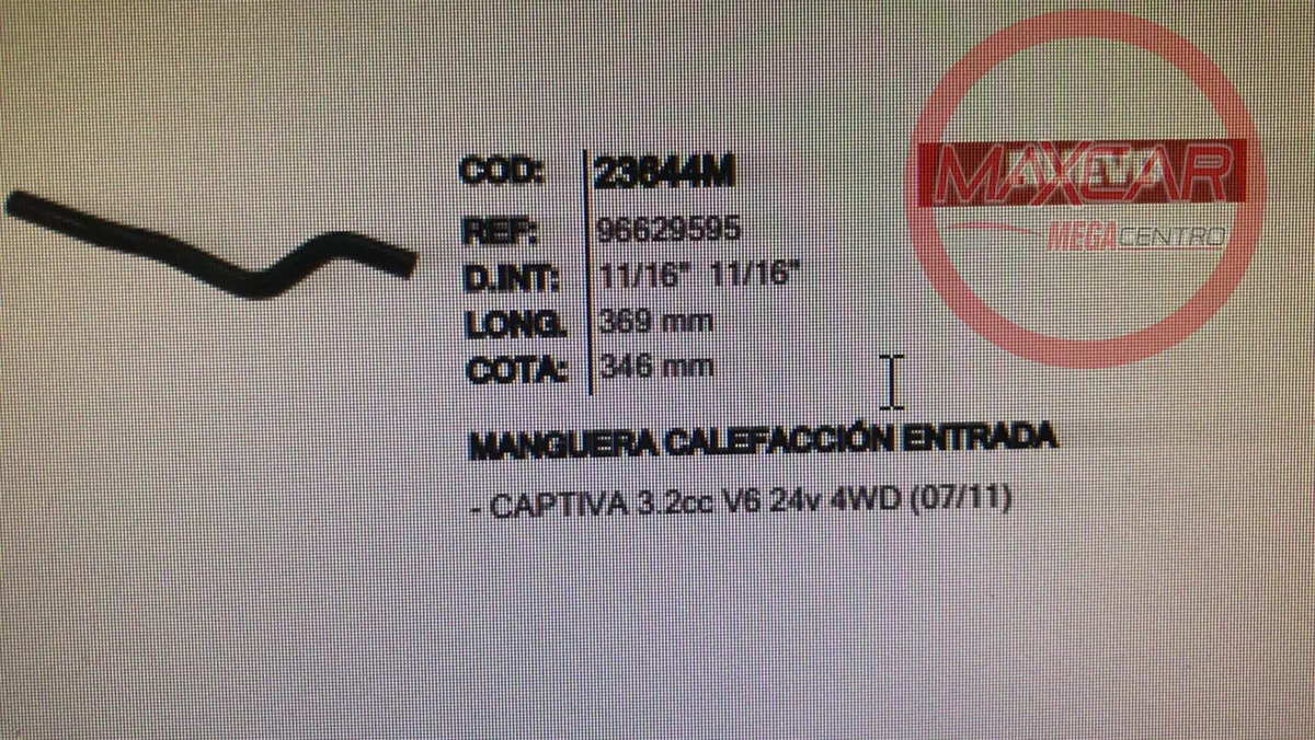 Manguera Calefaccion Entrada Inr 23644 Captiva 3.2 - M23644m 1