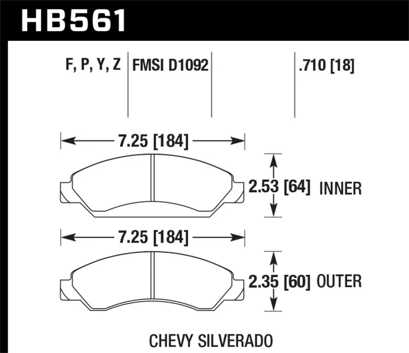 Hawk Hps Front Street Brake Pads For Cadillac, Chevrolet (Avalanche, Silverado, Suburban, Tahoe), And Gmc (Sierra, Yukon) 1