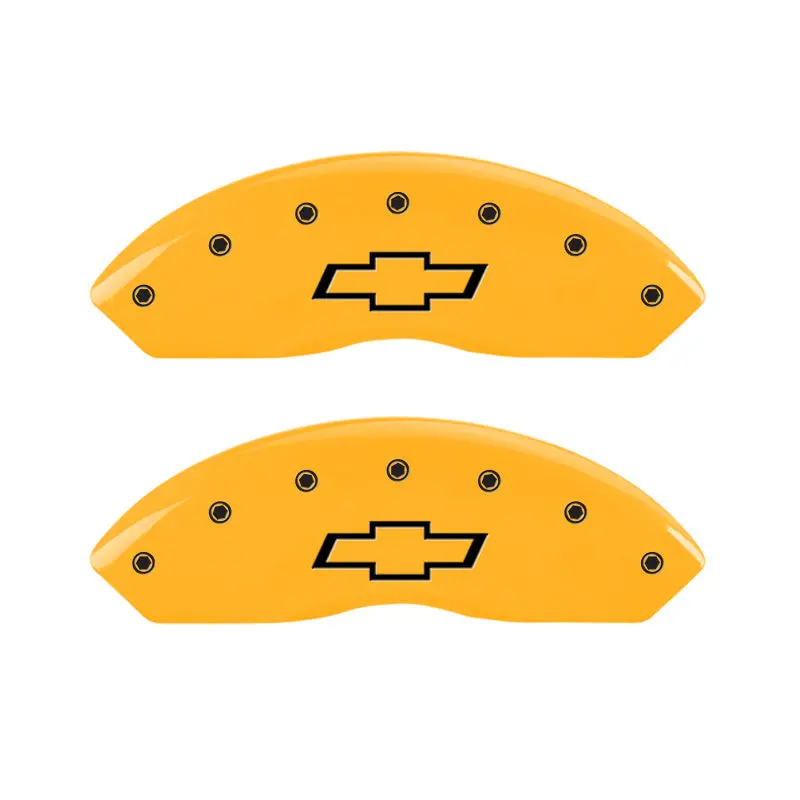 Mgp 4 Caliper Covers Engraved Front & Rear Bowtie Yellow Finish Black Ch 1