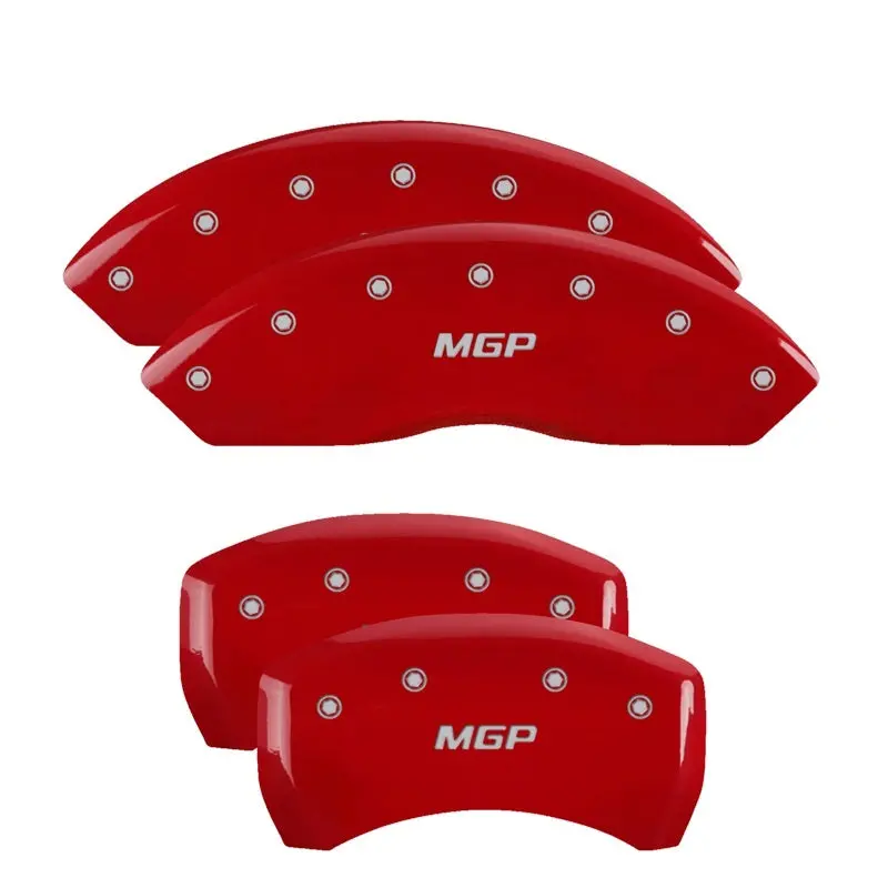 Mgp Engraved 4-Piston Caliper Covers – Front And Rear, Red Finish With Silver Accent, Fits 2015 Toyota Tundra 1