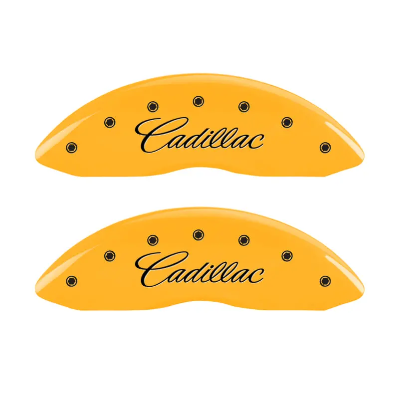 Mgp 4 Caliper Covers Engraved Front Cursive/Cadillac Engraved Rear Cts4 Yellow Finish Black Ch 1