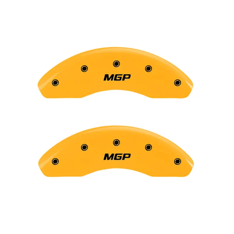 Mgp Engraved 4-Piston Caliper Covers — Front & Rear, Yellow Finish With Black Trim 1