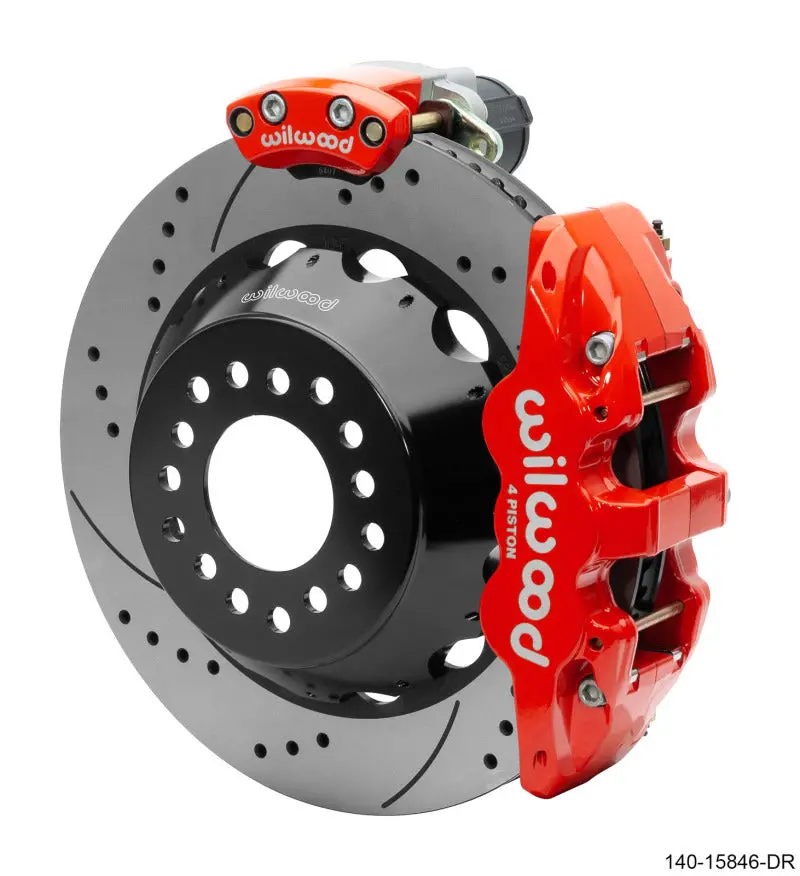 Wilwood Narrow Superlite 4R Rear Parking Brake Kit – Aero4 Calipers, 14-Inch Rotors, Big Ford New-Style Mounting, 2.5-Inch Offset, Srp Red Finish 1
