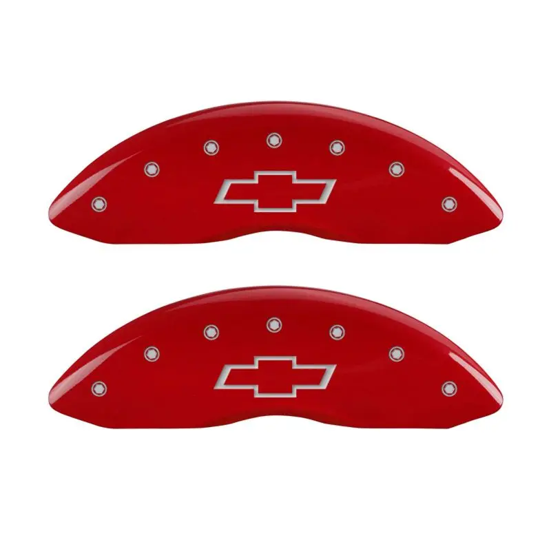 Mgp 4 Caliper Covers Engraved Front & Rear Bowtie Red Finish Silver Ch 1