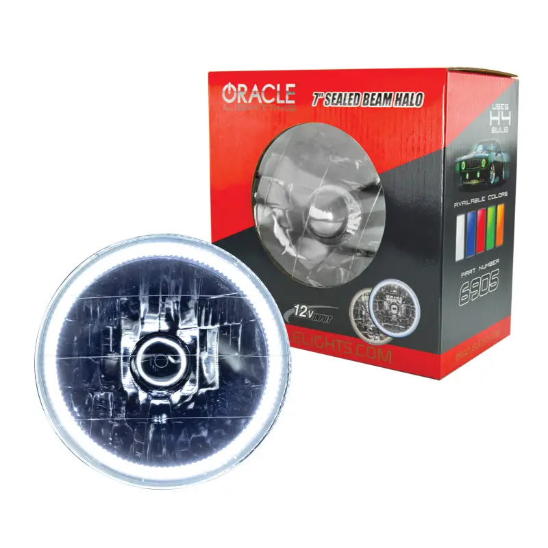 Oracle Pre-Wired 7-Inch Sealed Beam Headlight With White Halo Ring 1