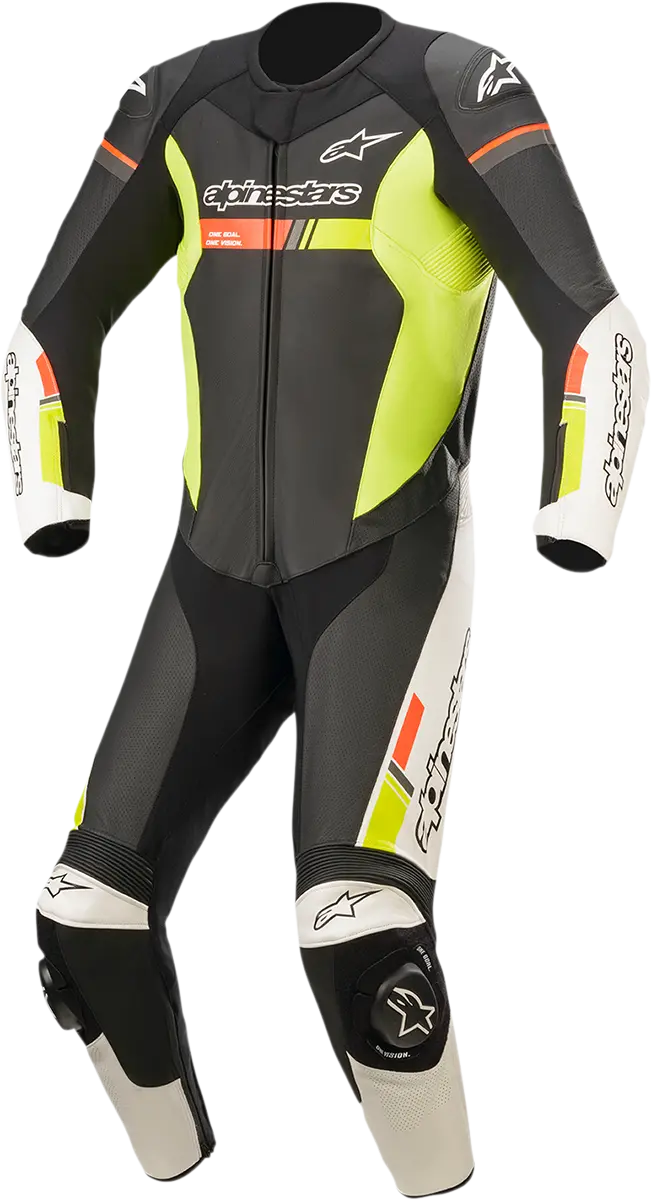Alpinestars Gp Force Chaser One-Piece Leather Racing Suit – Black/White/Fluorescent Red/Yellow, Size Us 50 / Eu 60 1