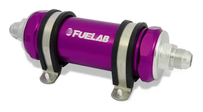 Fuelab 828 Inline Fuel Filter – -8An In / -6An Out, 40-Micron Stainless Steel, Purple Anodized 1