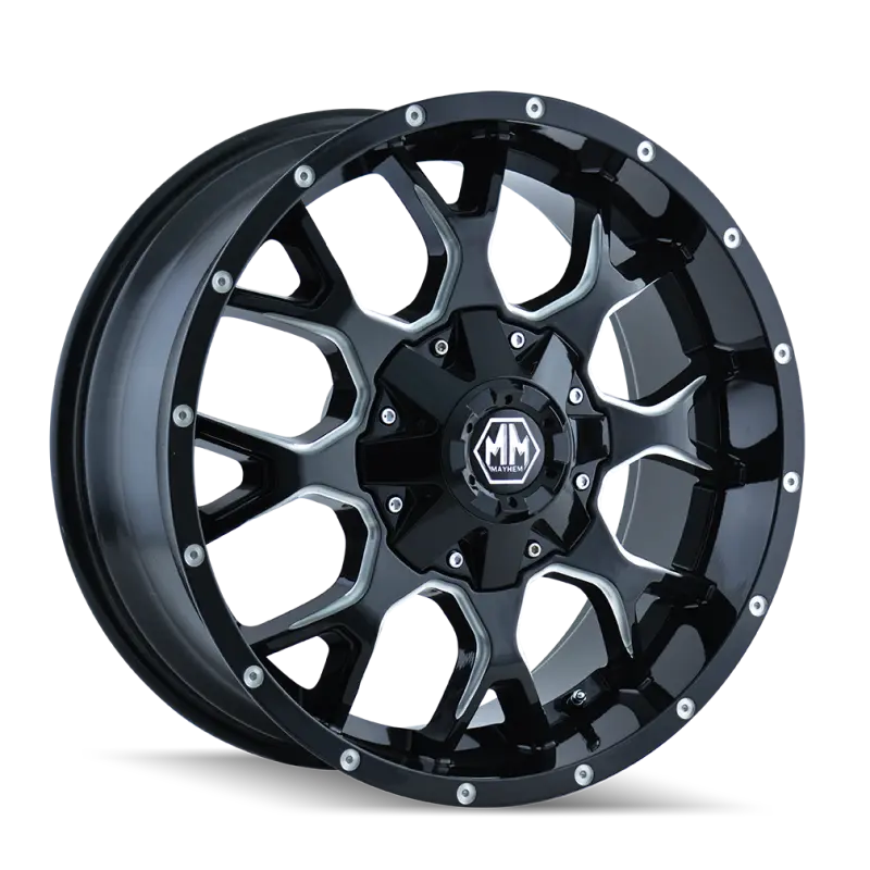 Mayhem 8015 Warrior Forged Wheel – 18X9 Inches, 5X114.3, -12Mm Offset, 87Mm Hub Bore, Black With Machined Spokes 1