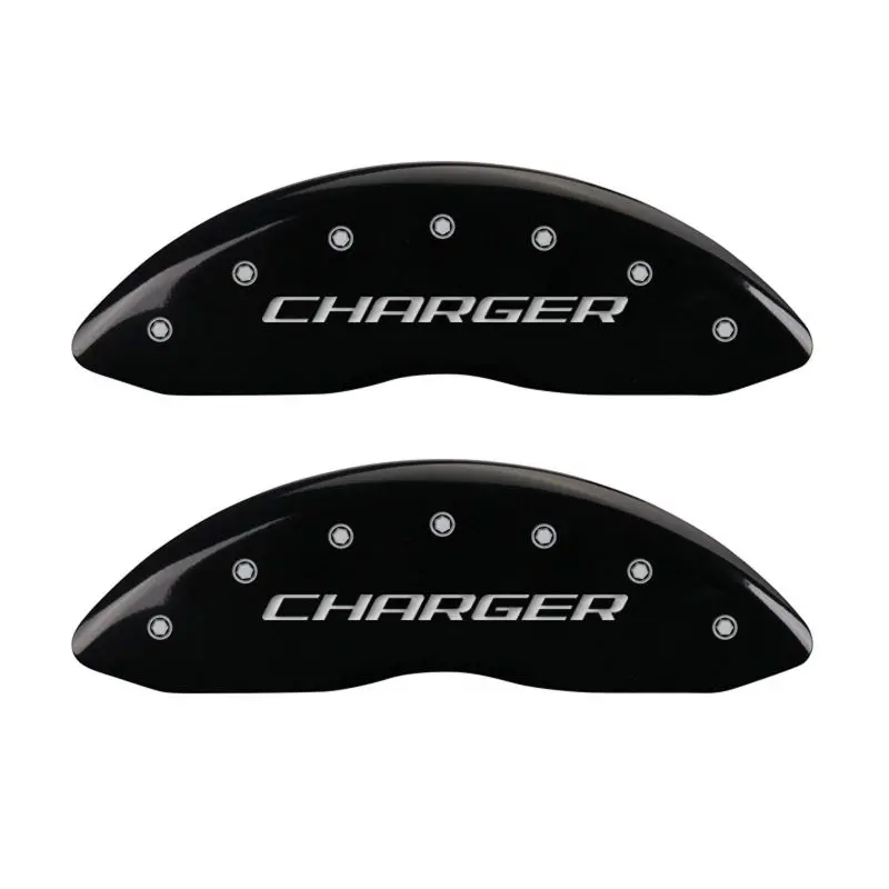 Mgp Engraved 4-Piston Caliper Covers – Front & Rear For Dodge Charger, Black W/ Silver Accents 1