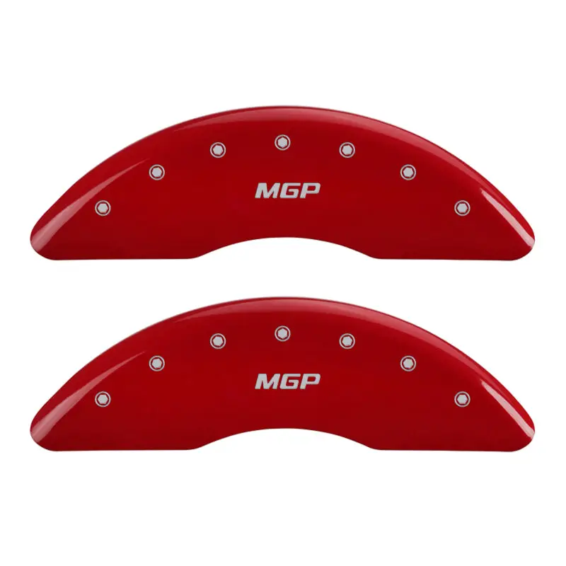Mgp Engraved Brake Caliper Covers — Front & Rear, Red Finish With Silver Chrome Accents 1