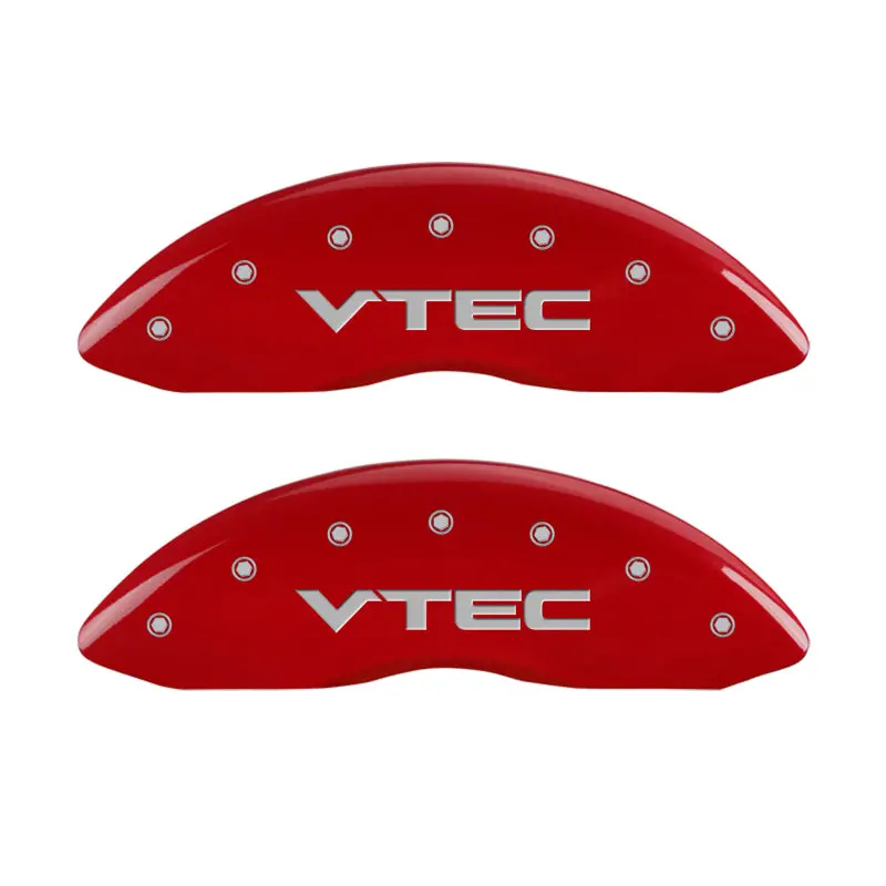 Mgp Engraved Caliper Covers – Front & Rear Set For Vtech Applications, Red Finish With Silver Chrome Detailing 1