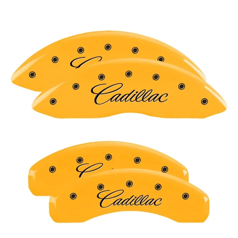 Mgp 4 Caliper Covers Engraved F & R Cursive/Cadillac Yellow Finish Black Char 2014 Cadillac Cts 1