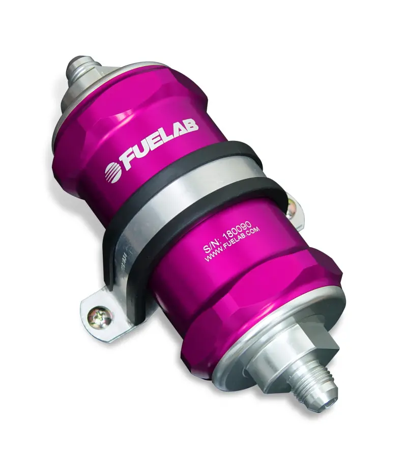 Fuelab 818 Inline Fuel Filter – -10An Inlet/Outlet, 10-Micron Rating, Purple Housing 1